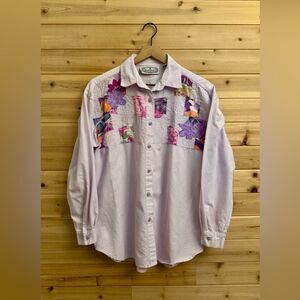 Vintage Bonjour Size Lavender Abstract Floral Button Up Lagenlook Top